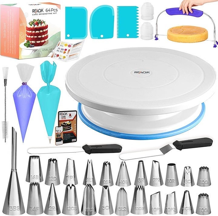 65PCs Cake Decorating Kit Baking Supplies Tools with Non-Slip Cake Turntable