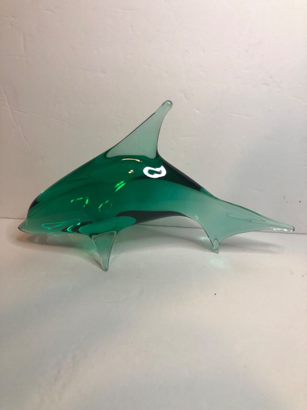 Vintage Czech Republic Handmade Glass Turquoise Dolphin