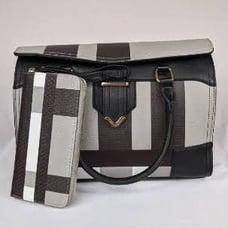 Plaid Satchel Purse + Wallet Set