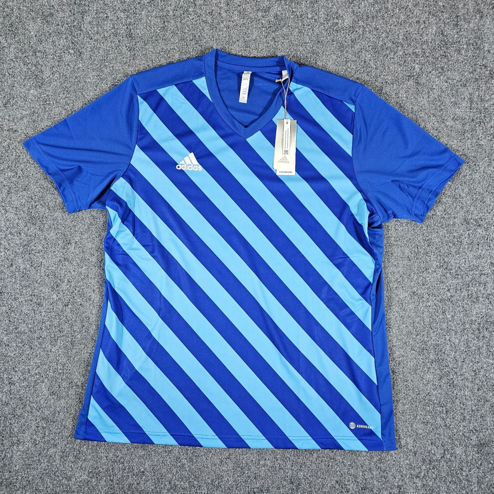 New With Tags Adidas Aero Ready Striped V Neck Shirt Blue Mens Size 2XL Soccer