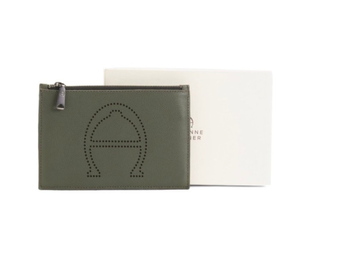 ETIENNE AIGNER Leather Stella Boxed Small Zip Pouch With Perforated Logo