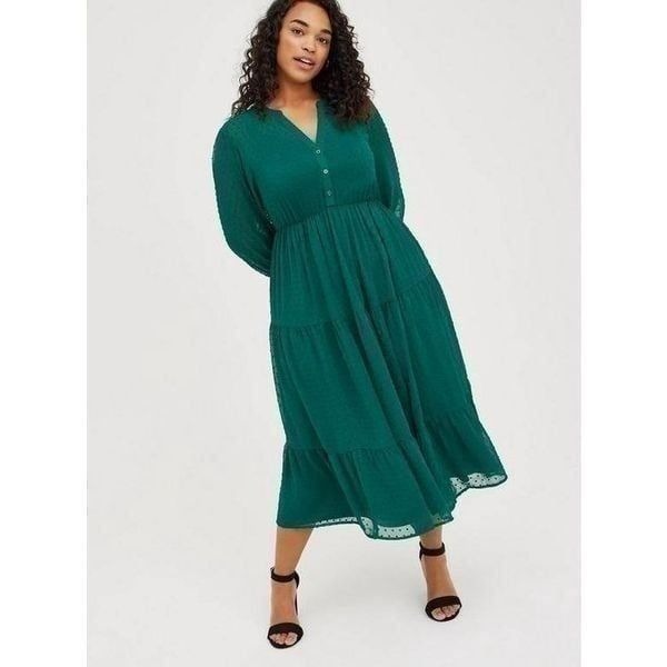 Torrid Green Maxi Chiffon Clip Dot Pleated Dress Sz 4XL
