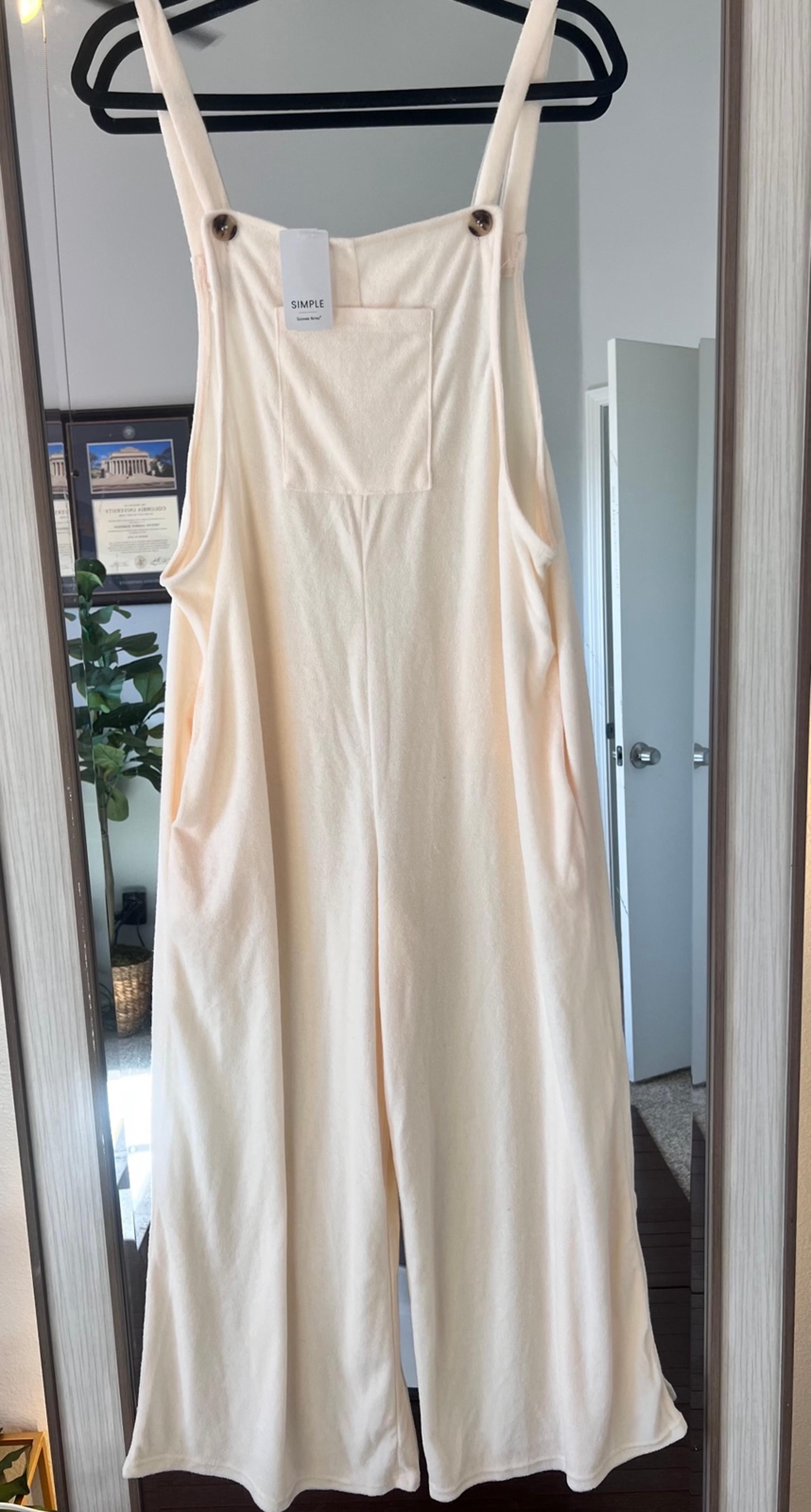 Simple Suzanne Betro Womens Beige Overall Jumpsuit Terry Cloth Cotton sz Med NWT