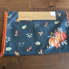 Nicole Miller Fall Floral Placemats Set Of 4 Thanksgiving Pumpkins Leaves New