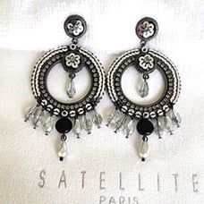 SPARKLY SATELLITE PARIS BLACK/ SILVER SEQUIN & CRYSTAL STATEMENT HOOP EARRINGS