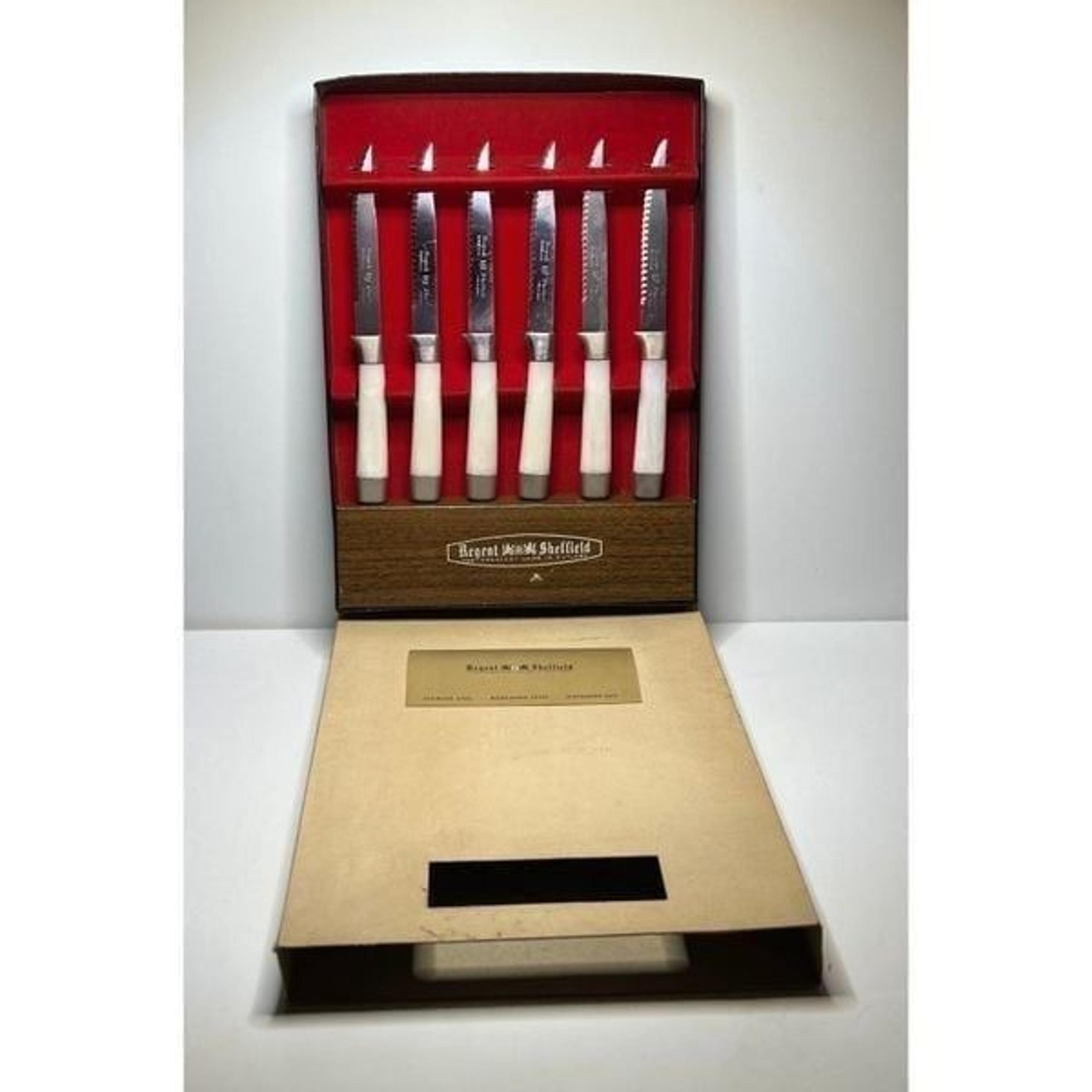 Regent Sheffield Stainless Steak Knives 6 Piece Set NEW Lustrex Ivorine Handles