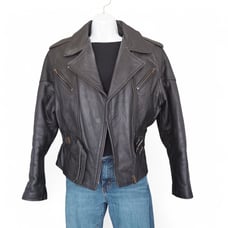Leather King Vintage Biker Motorcycle Leather Jacket Black Women's M