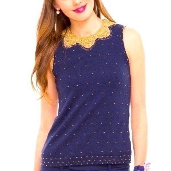Lilly Pulitzer Beaded Wool Kate Sweater Tank in Blue Bell Size Small
