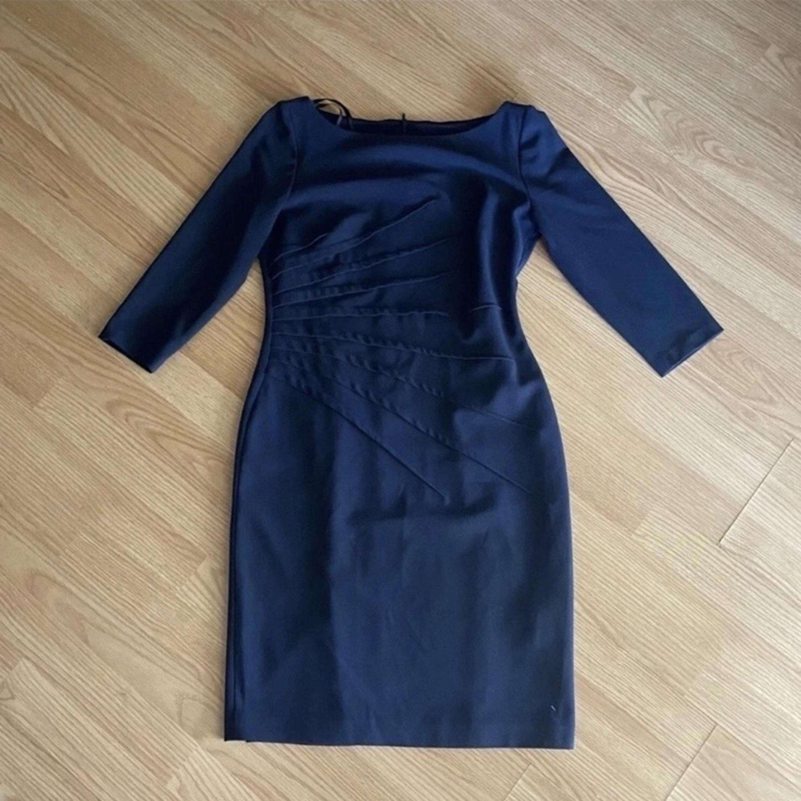 David Meister Navy Sheath Ruched Knee Length Dress Women’s 6
