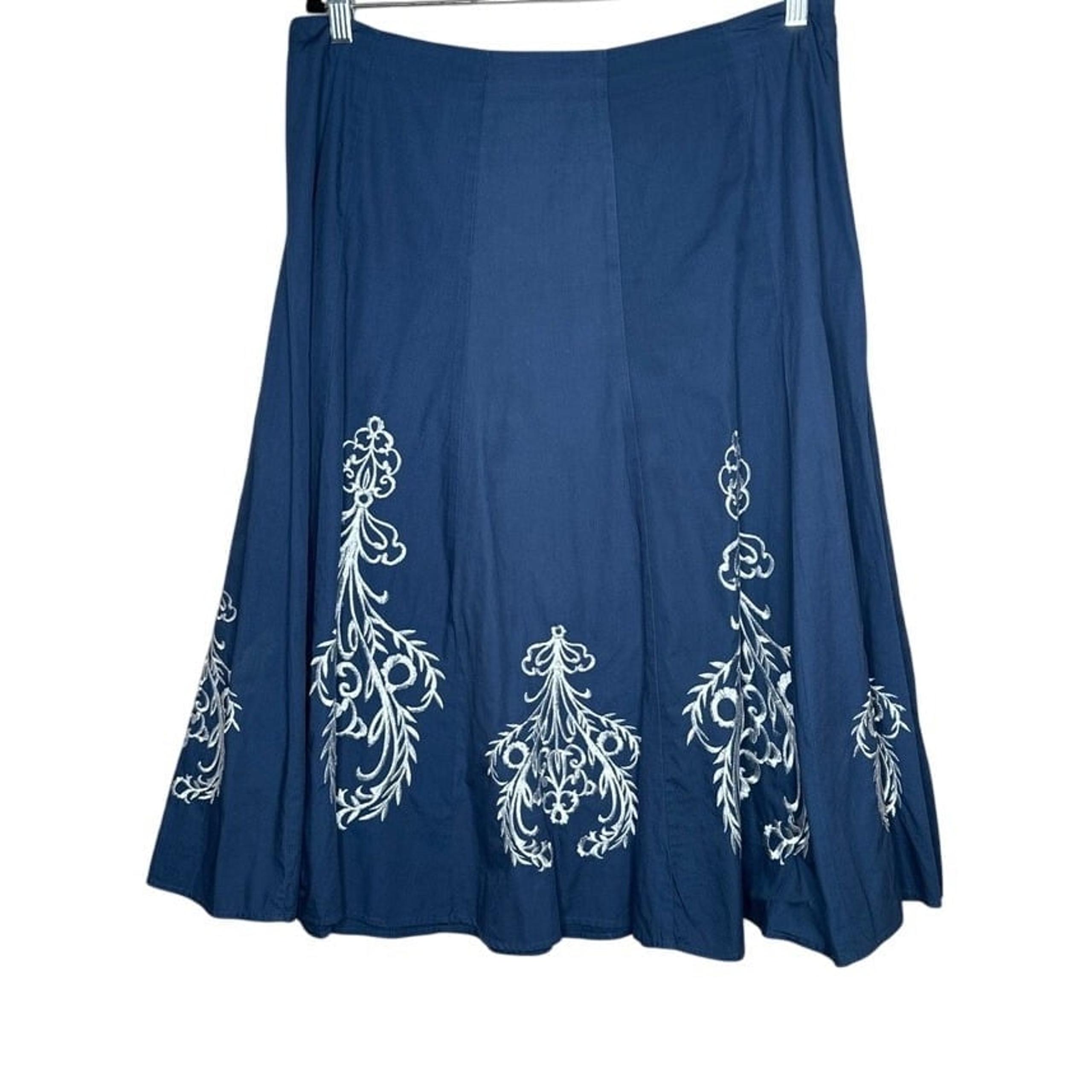 Sunny Leigh Embroidered A-Line Skirt Women's Casual Blue Size 14 cottagecore