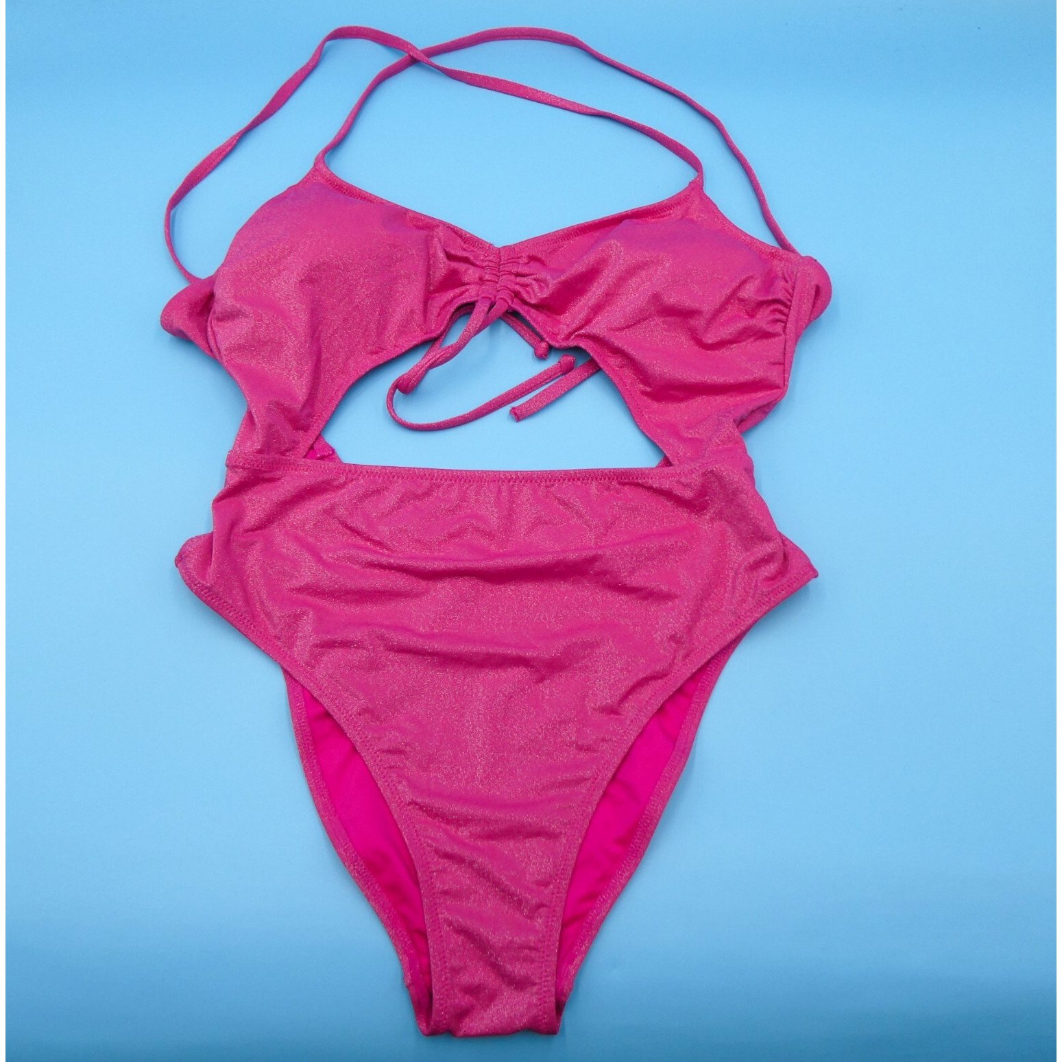Victorias Secret Large Pink Shimmer Tie Cutout Ruffle One Piece Swimsuit Beach