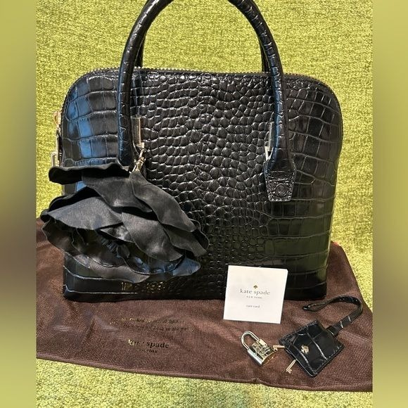 Kate Spade Madison Avenue Margot Block Croc Embossed Leather Satchel Bag New!
