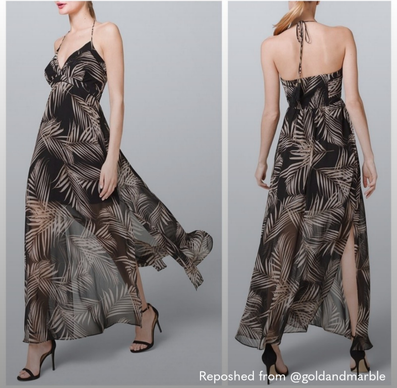 NWT NWT White House Black Market Soft Palm Print Maxi Dress Size 10