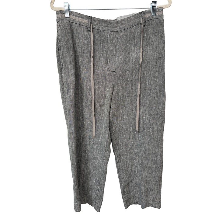 Chico's Linen Pull-On Straight Pants Women 10 Elastic Waist Gray Career Work NEW