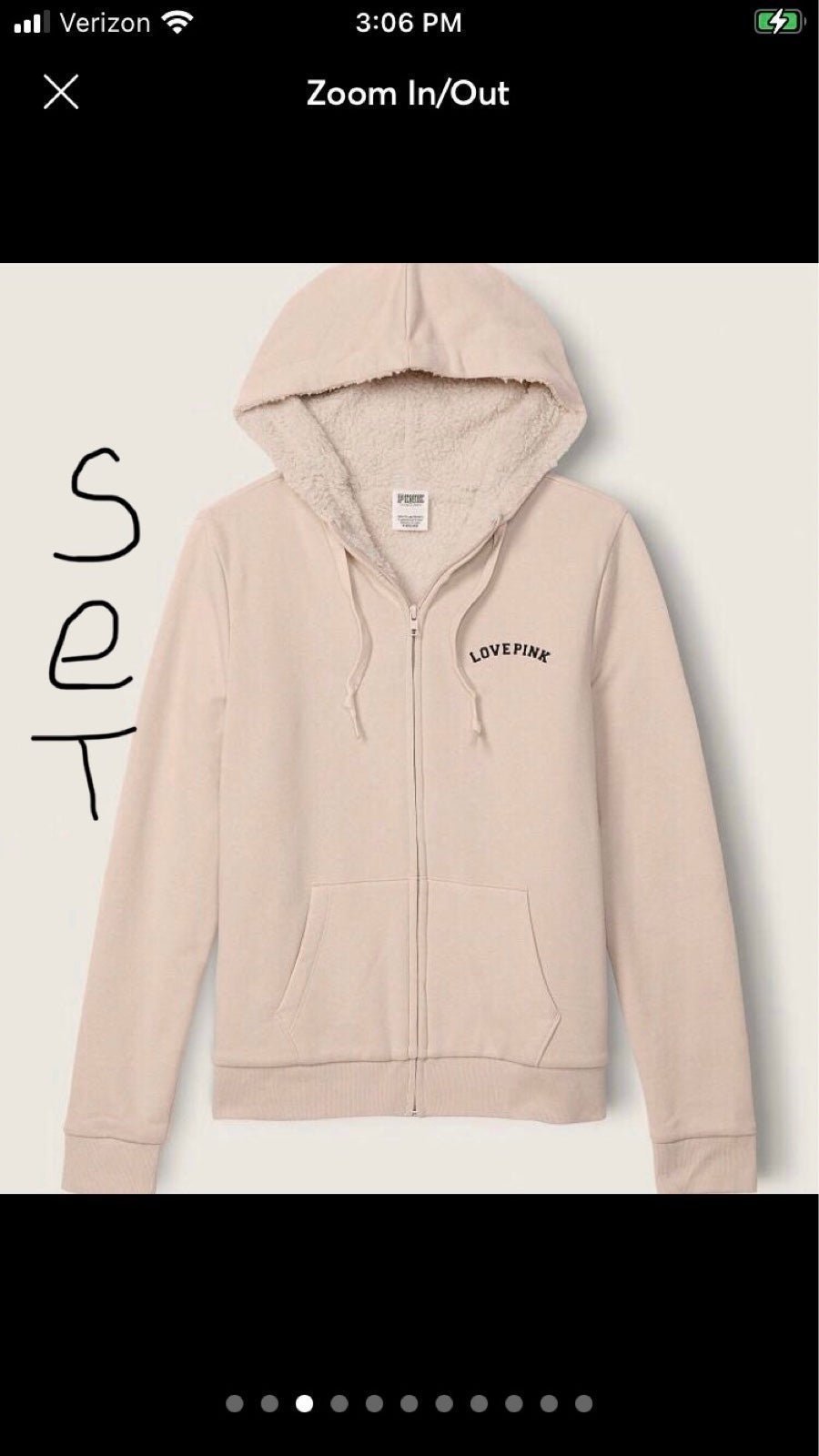 VS PINK Sherpa Lined Full Zip Hoodie & Reversible Sherpa Jogger Set Vanilla XL