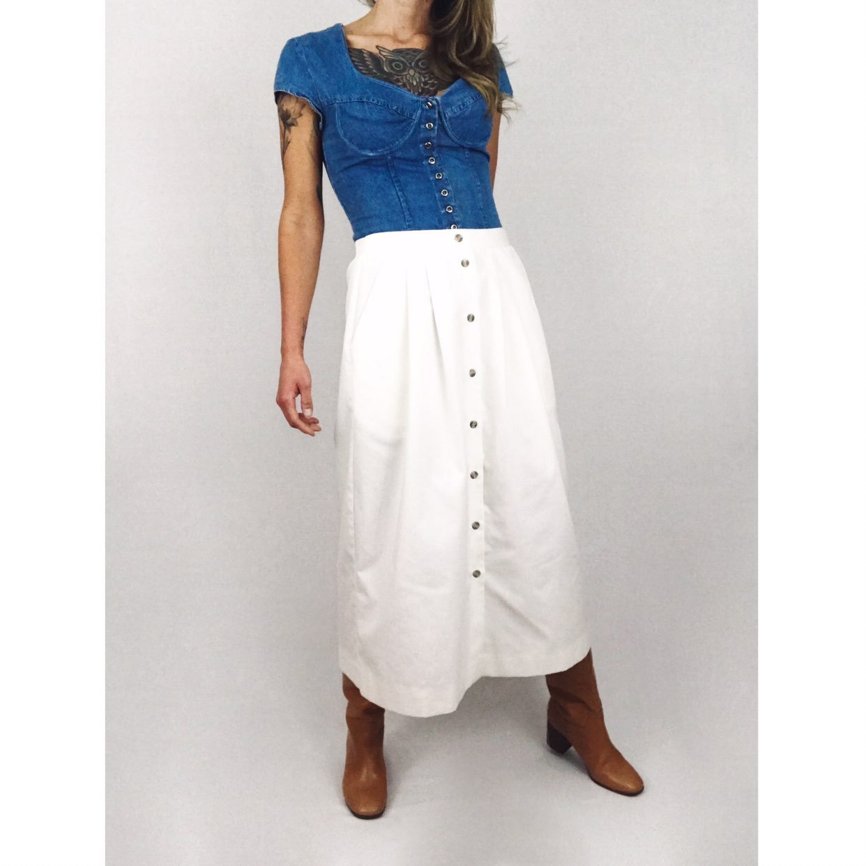 Vintage Button-Front Midi Skirt