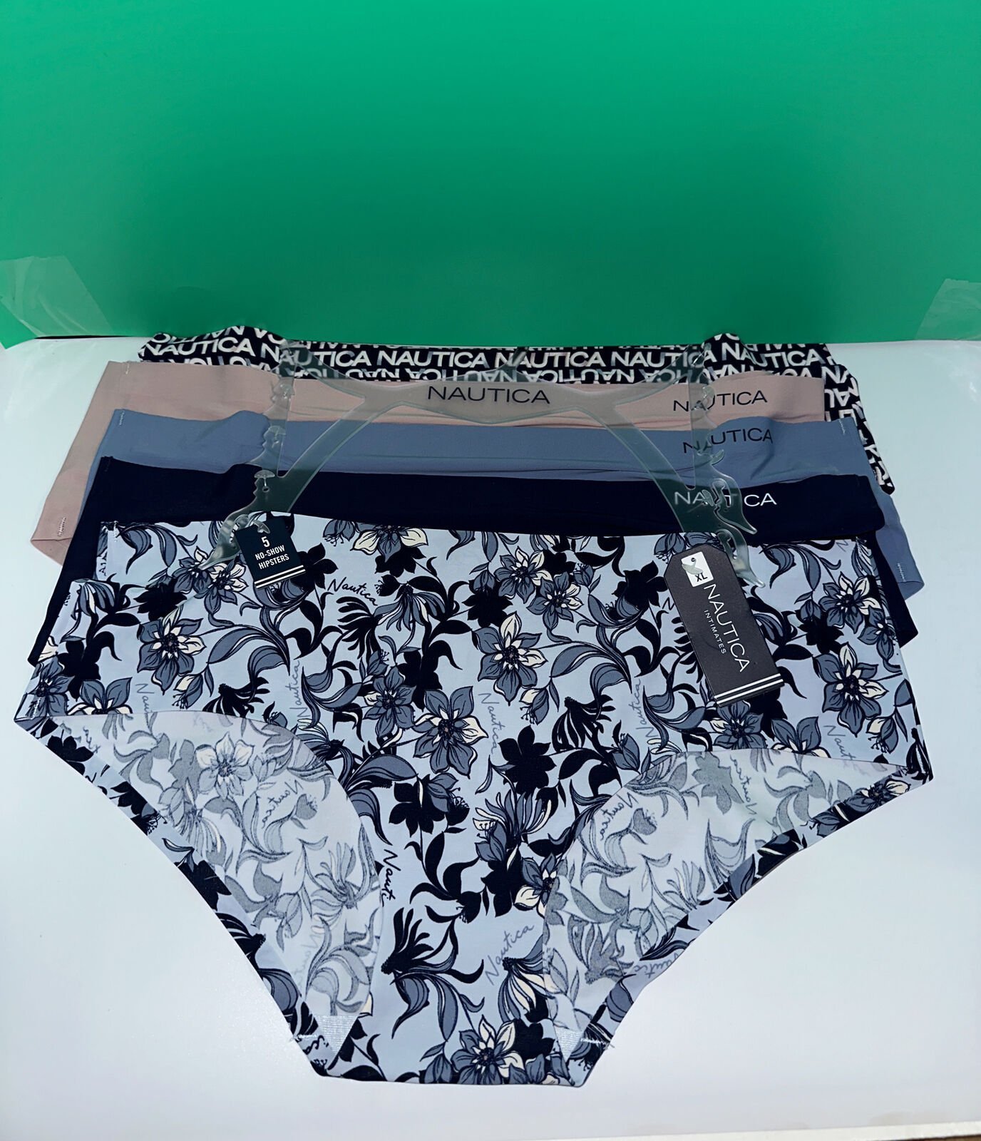 Nautica 5 Pack No-Show Panties Hipsters Solid & Floral Size XL New With Tags
