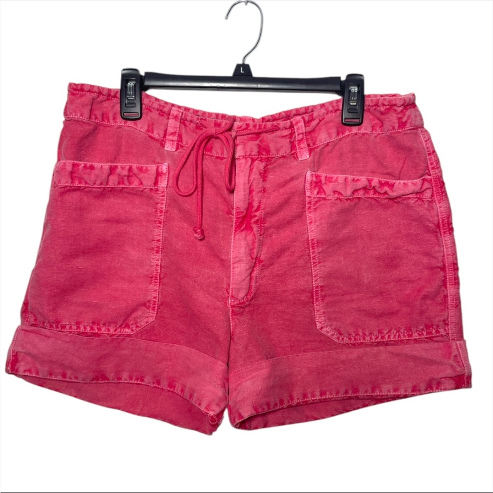 Sundance women’s pink Cargo drawstring Shorts Relaxed Fit Cuffed Hem size Large