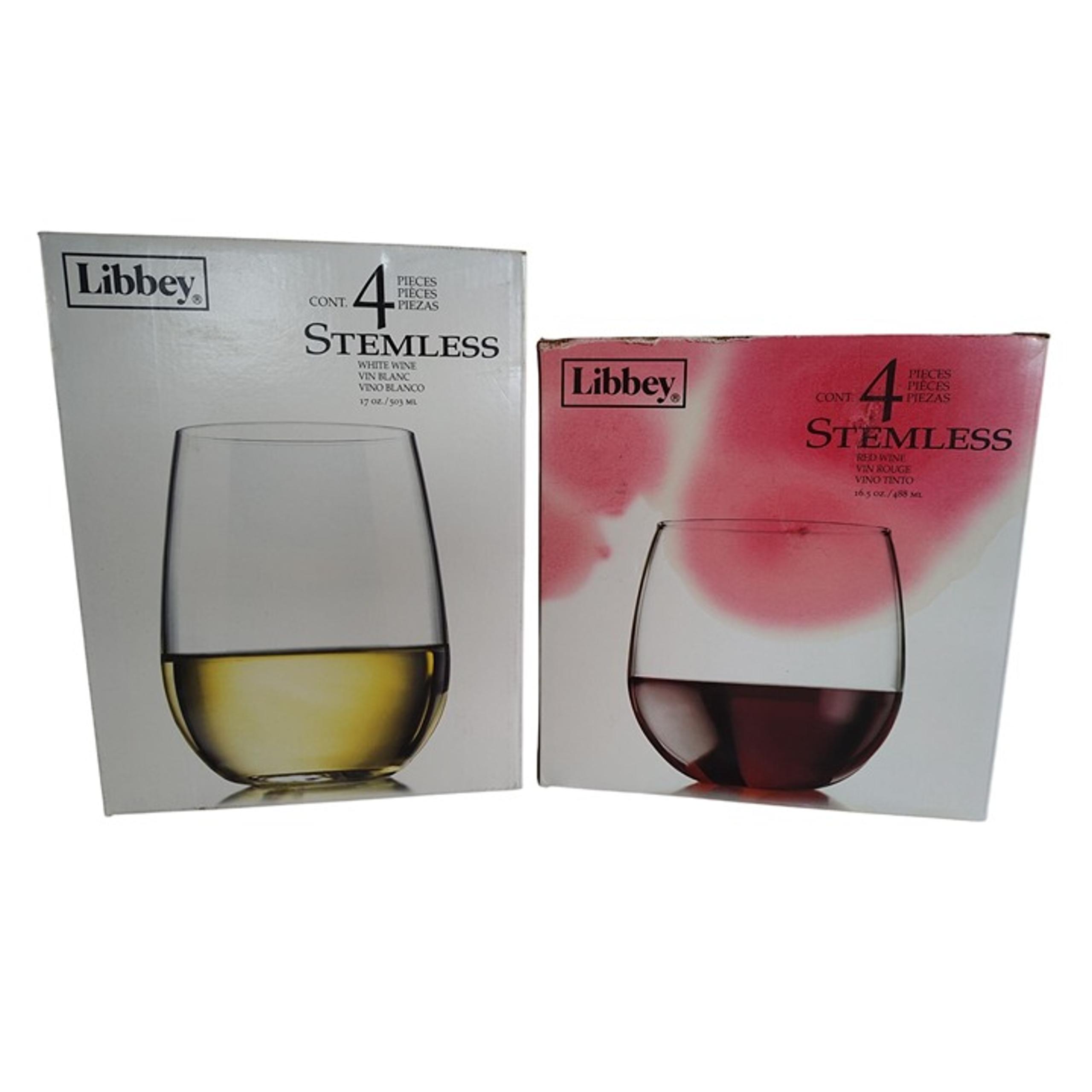 NIB Lot of 2 Sets Libby Stemless Wine Glasses 16.5oz & 17oz Glass Bar Drinks