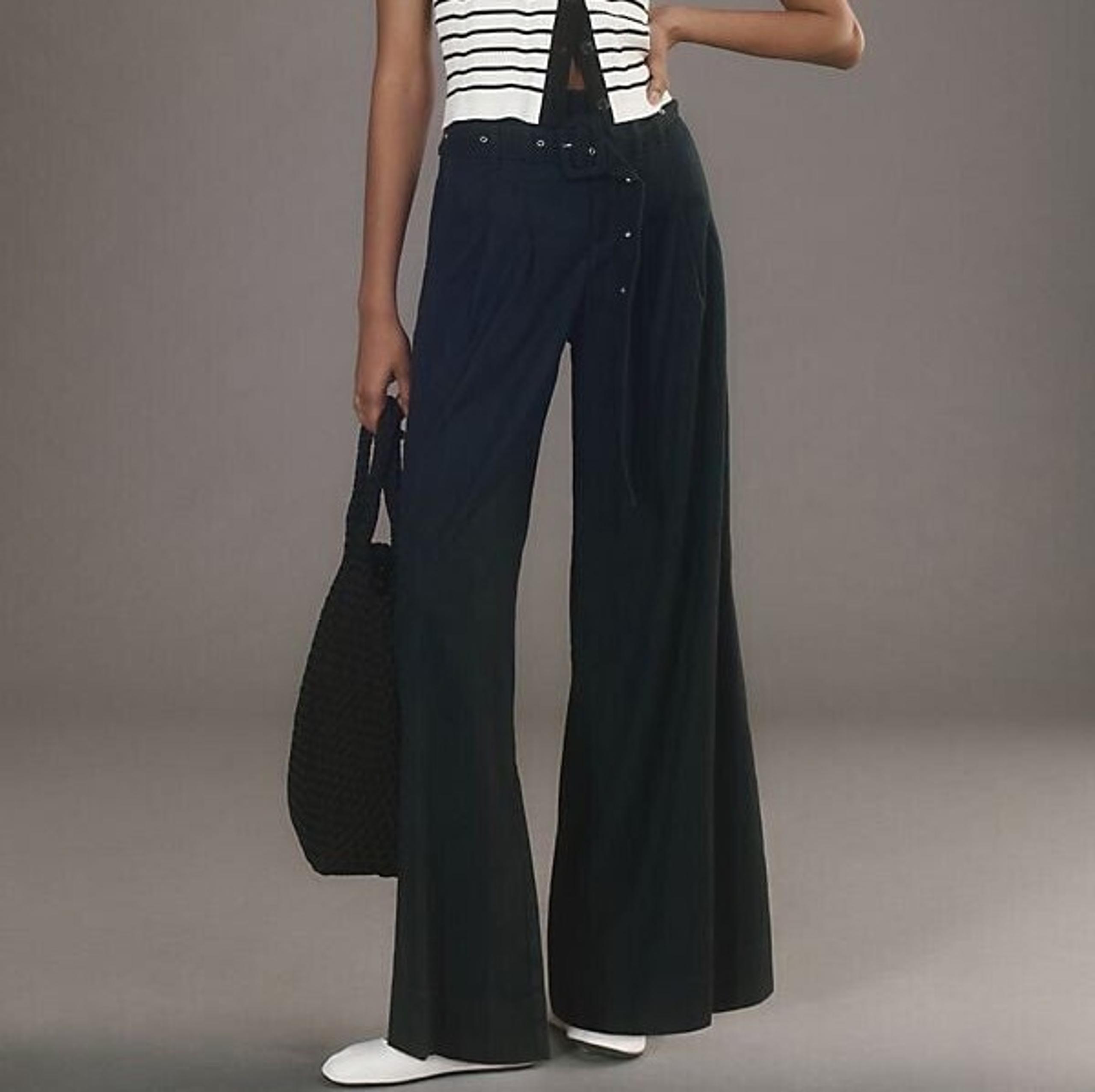 By Anthropologie Linen Belted Wide-Leg Pants SIZE 2 BLUE NEW NWT