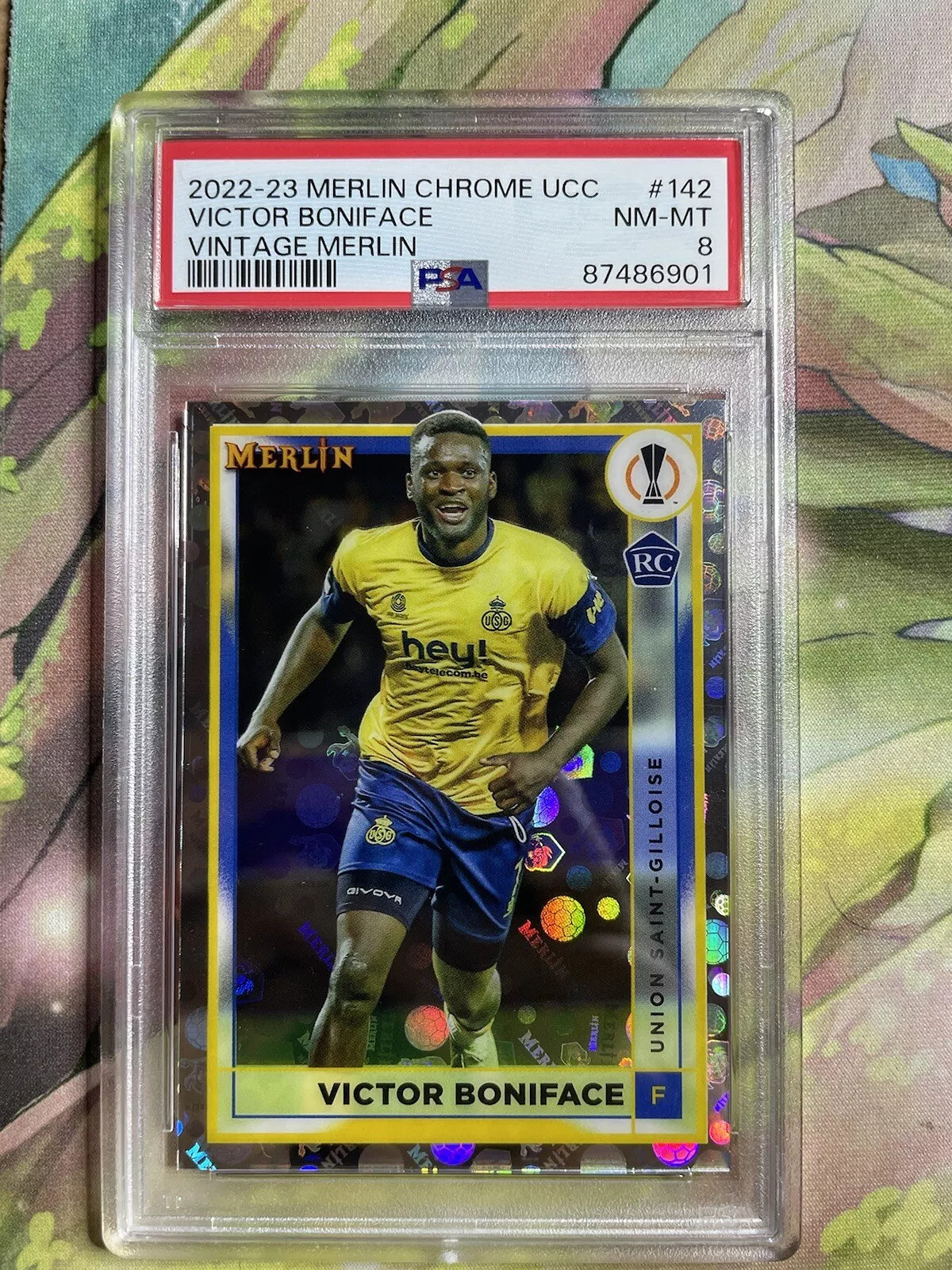 2022-23 Topps Merlin Chrome UCC RC Victor Boniface Merlin Refractor Rookie PSA 8