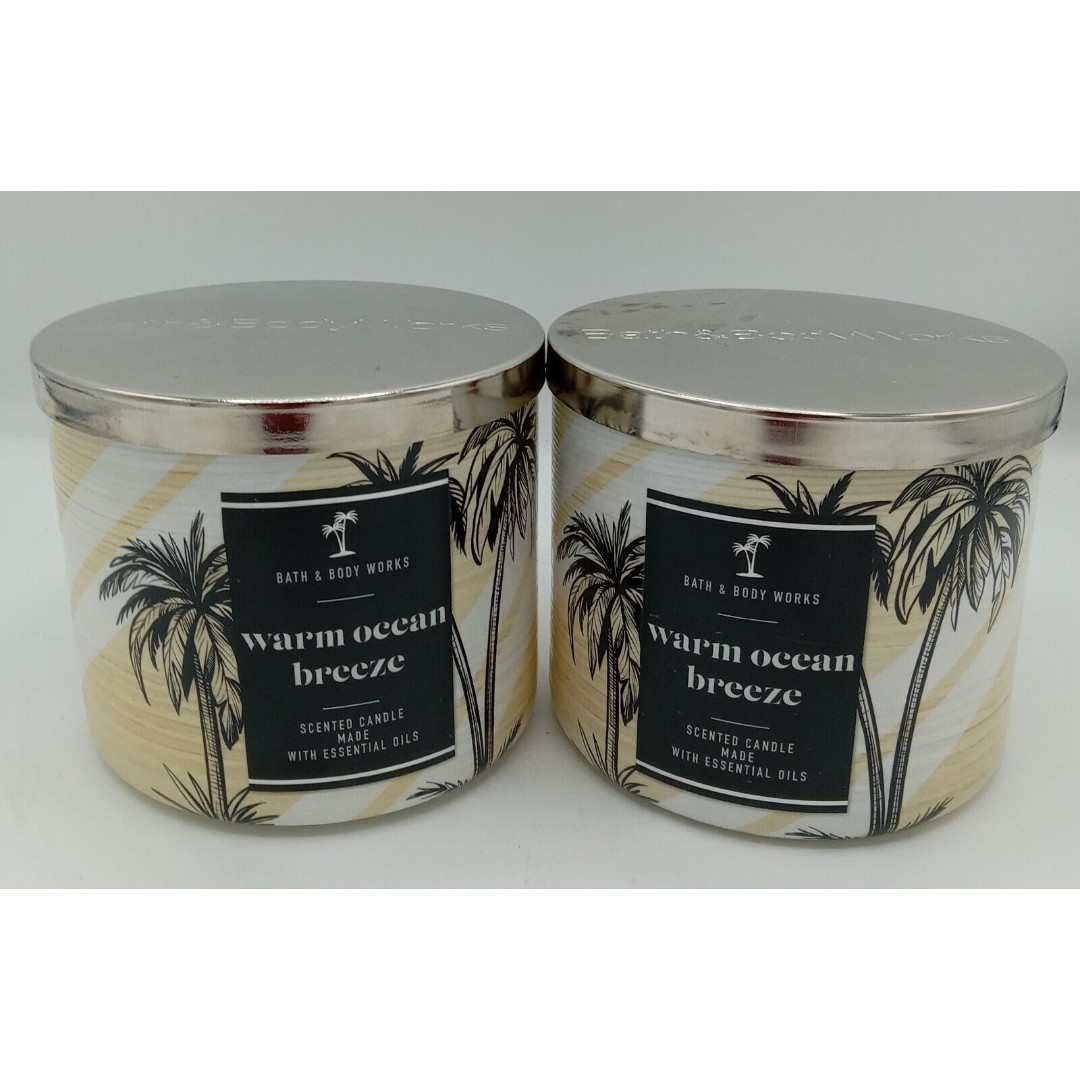 Lot Of 2 Bath & Body Works ~ Warm Ocean Breeze~ 3-Wick Candles NEW!
