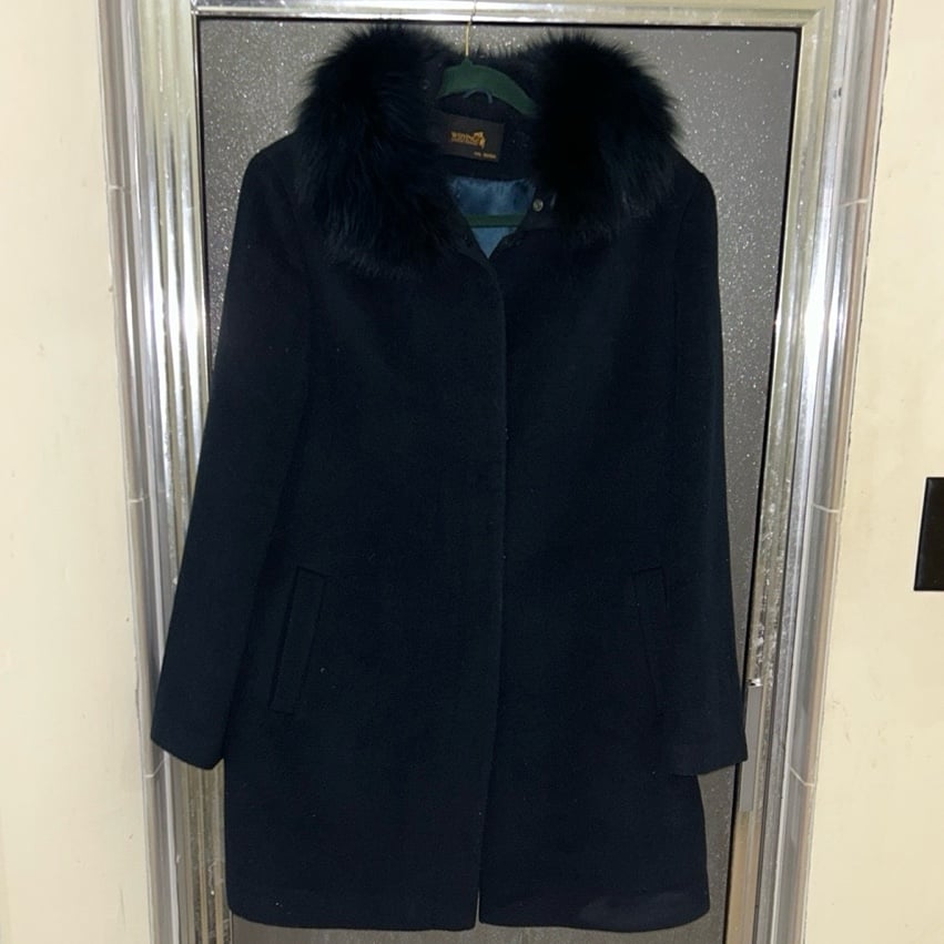 Wool blend fox fur coat