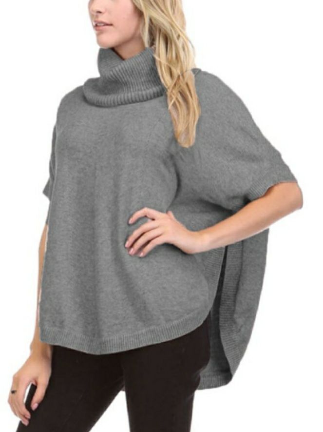 Women's Gray Sleeveless Cowl Neck Poncho Sweater!