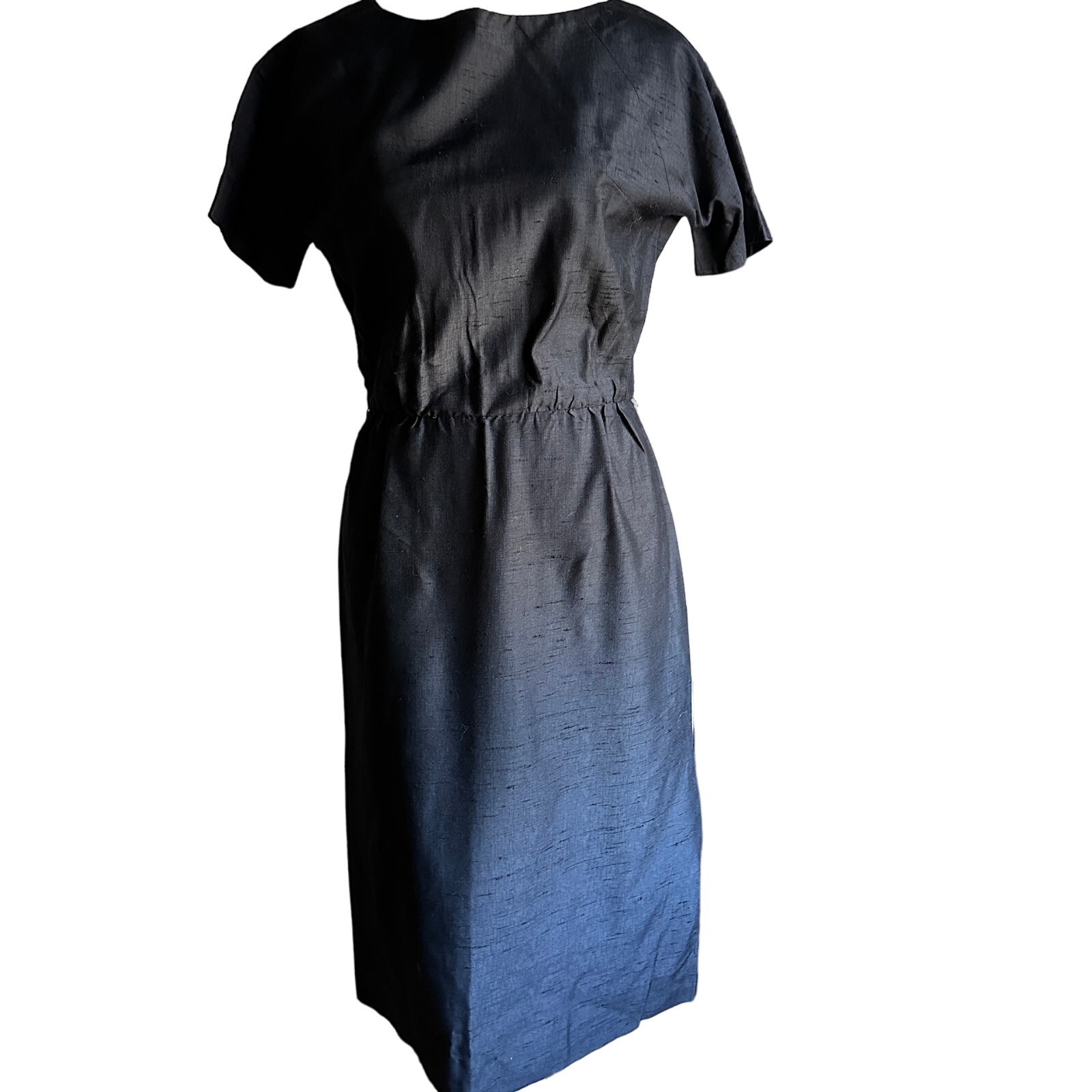 50s Vintage Black Short Sleeve Sheath Cocktail Dress Wiggle dress | Size 4-6