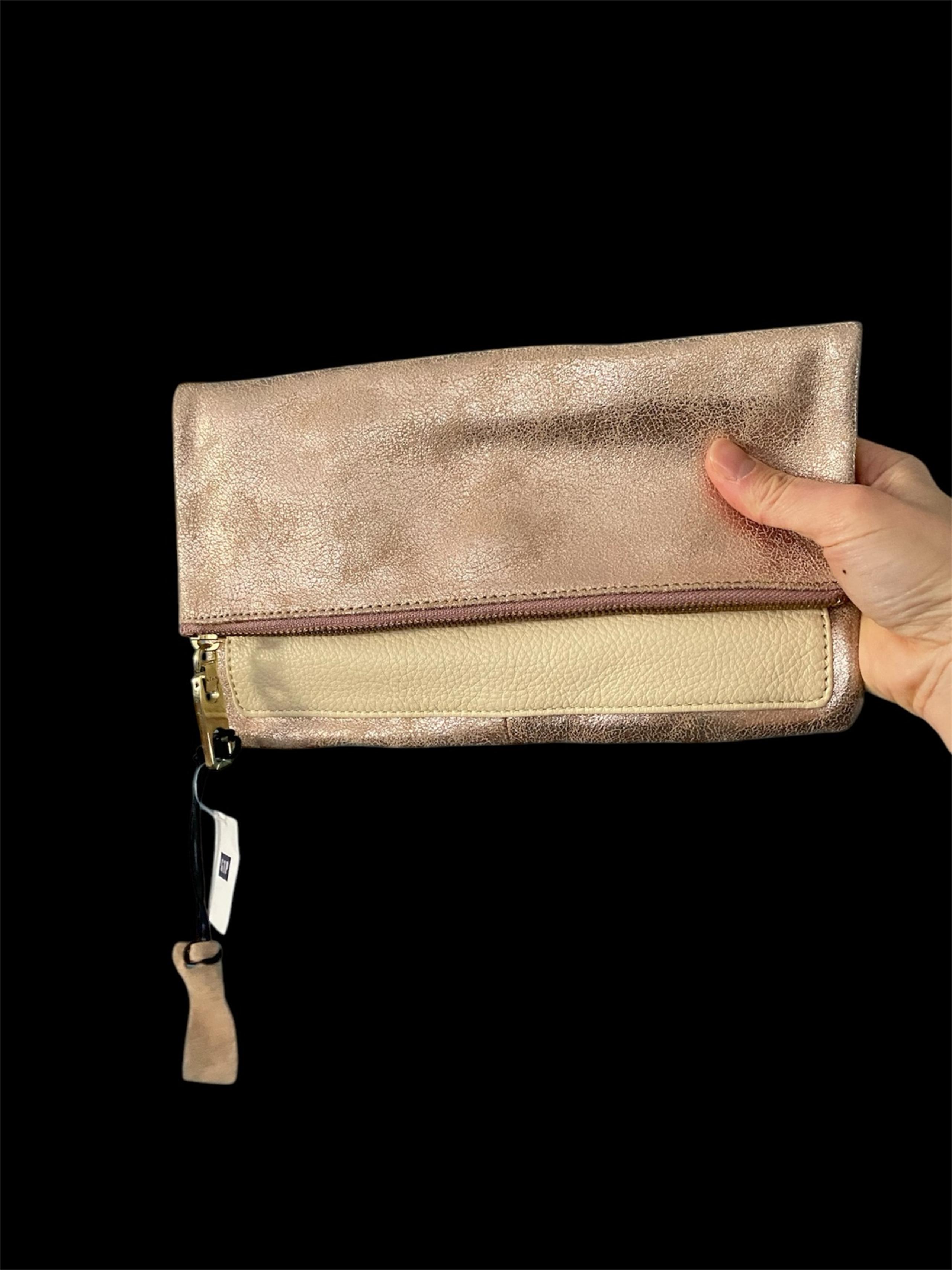 GAP genuine leather foldable clutch rose gold and cream NWT