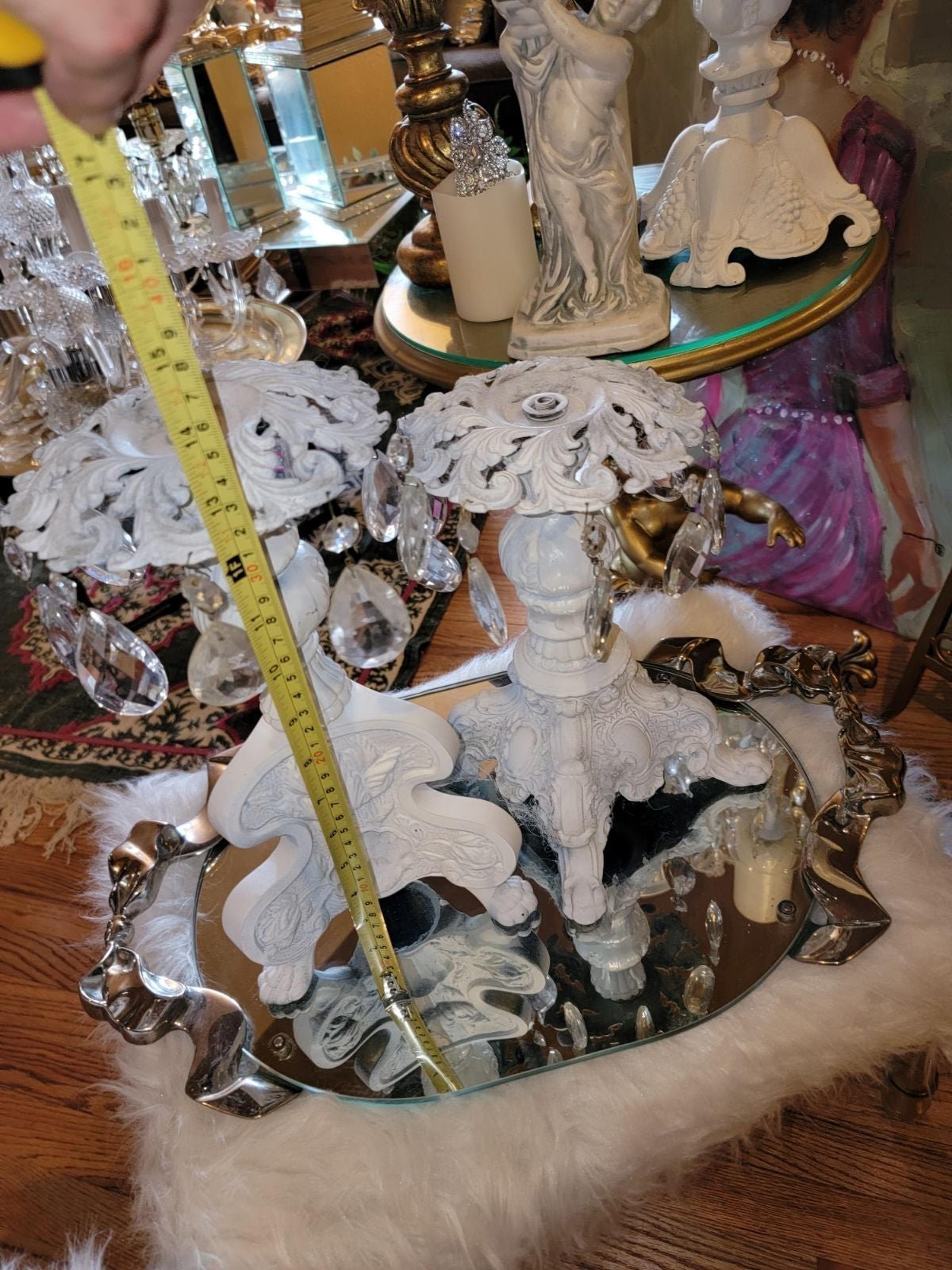 Shabby chic DISTRESSED Metal candle holders white ORNATE old Painted brass?