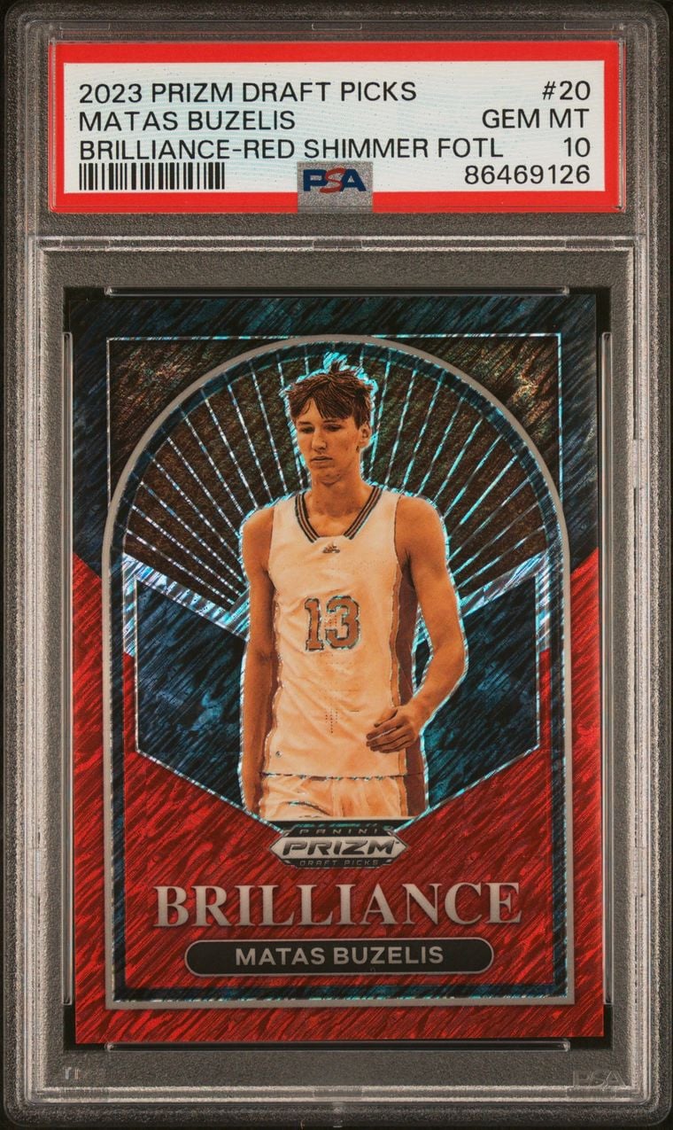 2023 Prizm Draft Pick FOTL Red Shimmer Brilliance /9 Matas Buzelis PSA 10 Rookie