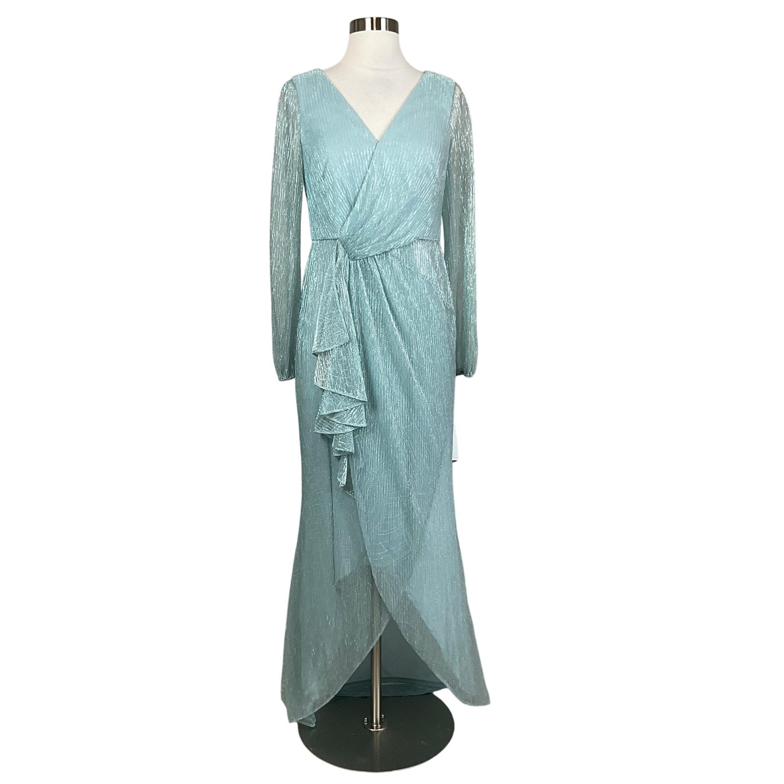 Adrianna Papell Women's Formal Dress Size 6 Blue Metallic Long Sleeve Gown