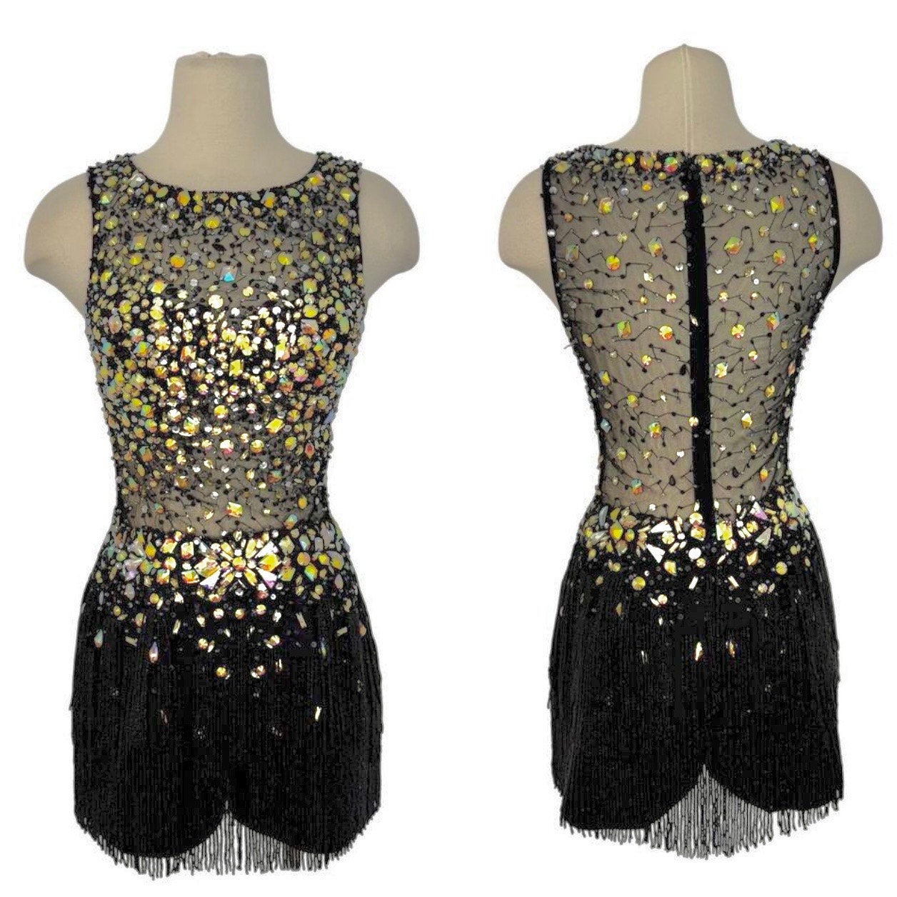 Jovani Heavy Beaded Embellished Romper Black Multi Sheer Mesh 6