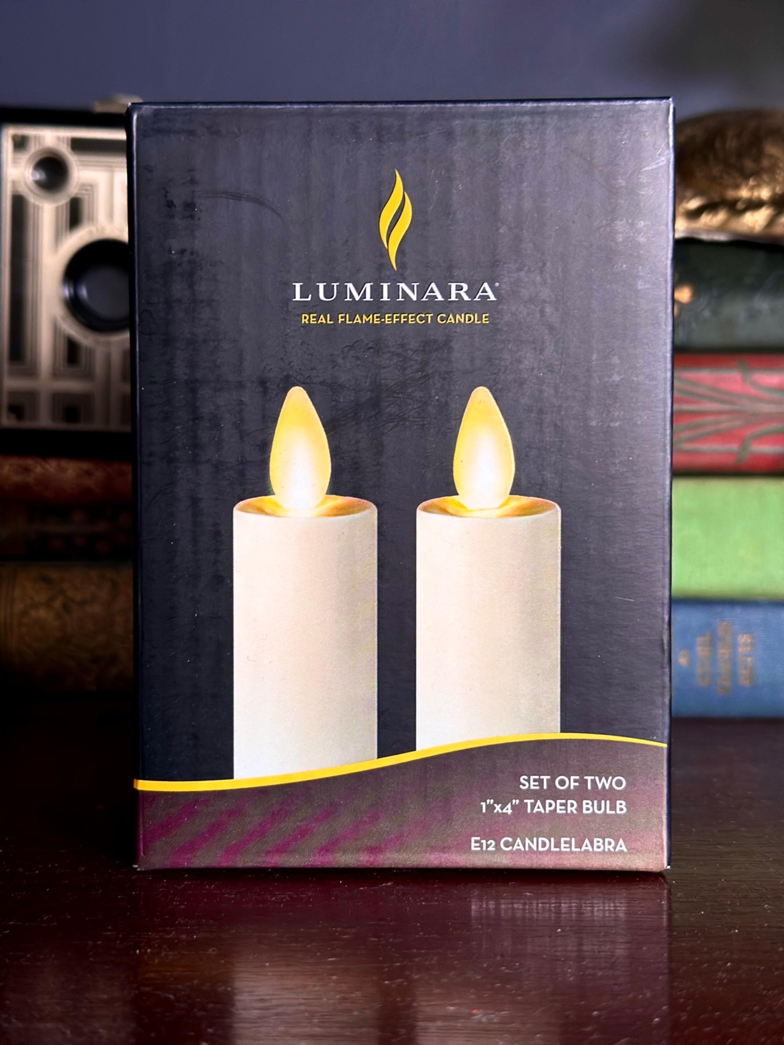 Luminara Set of 2 Pearl Ivory Flameless Candle E12 Taper Bulbs Flat Top