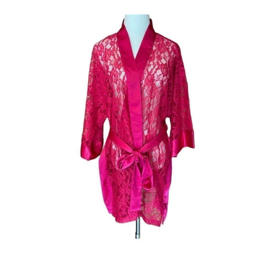 Victorias Secret Gold Label Vintage Sheer Lace Hot Pink Robe Barbiecore One SZ
