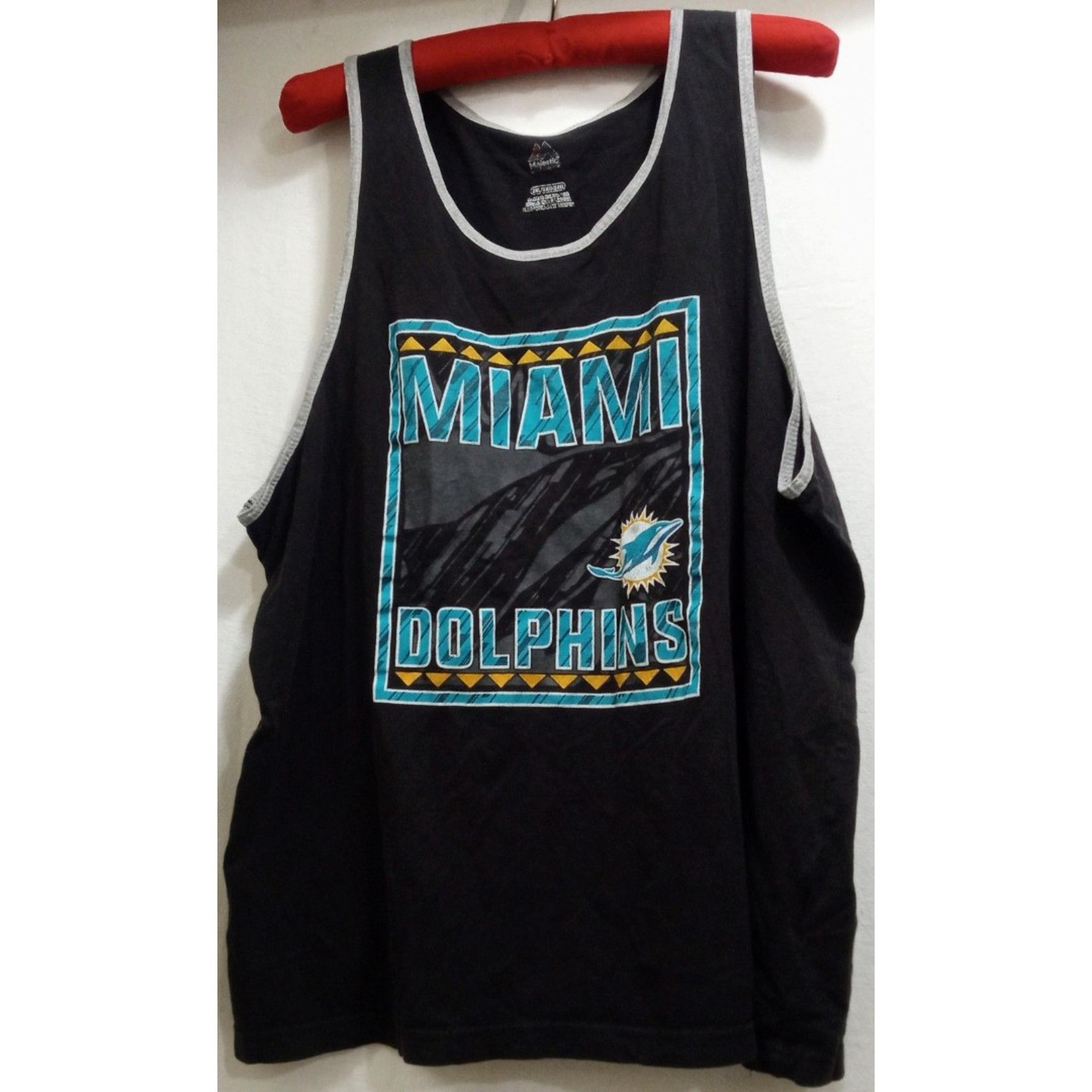 Miami Dolphins Majestic Men's 2XL Black Muscle Tank Top Graphic Print Summer EUC