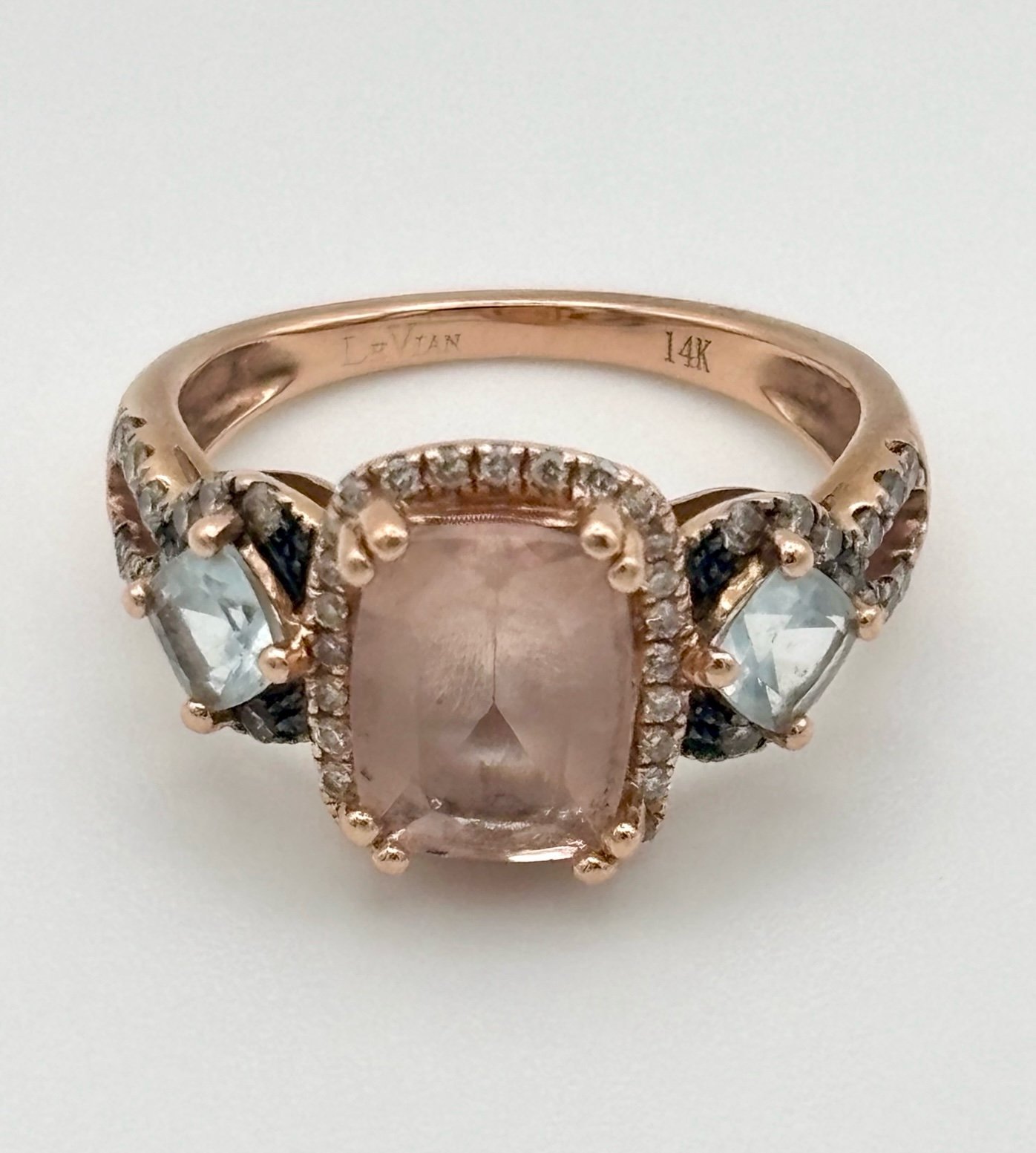 Le Vian 14K Strawberry Gold Peach Morganite Aquamarine Chocolate Diamond Ring 7