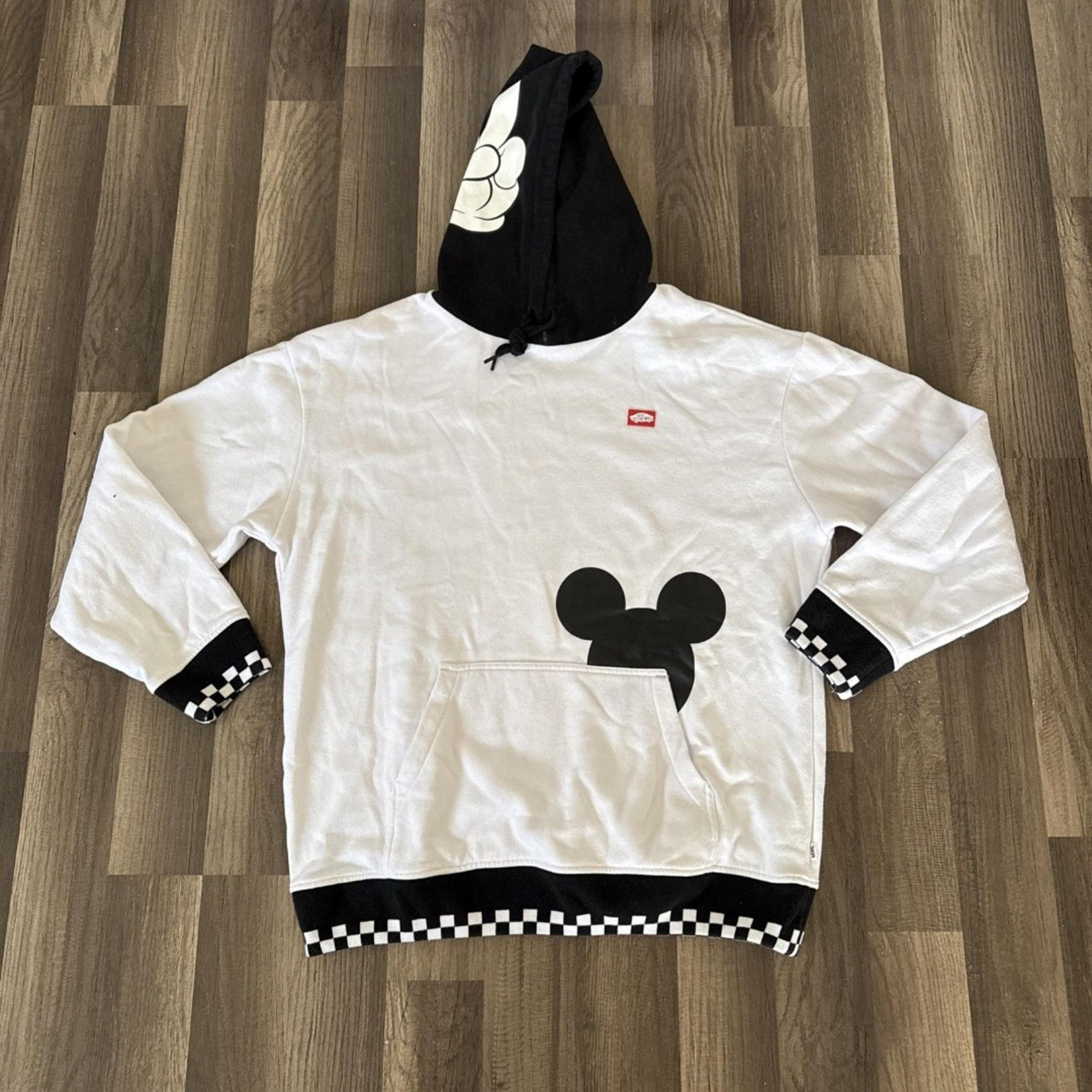 Vans Disney Hoodie Mens M Mickey Mouse White Checkerboard Sweatshirt