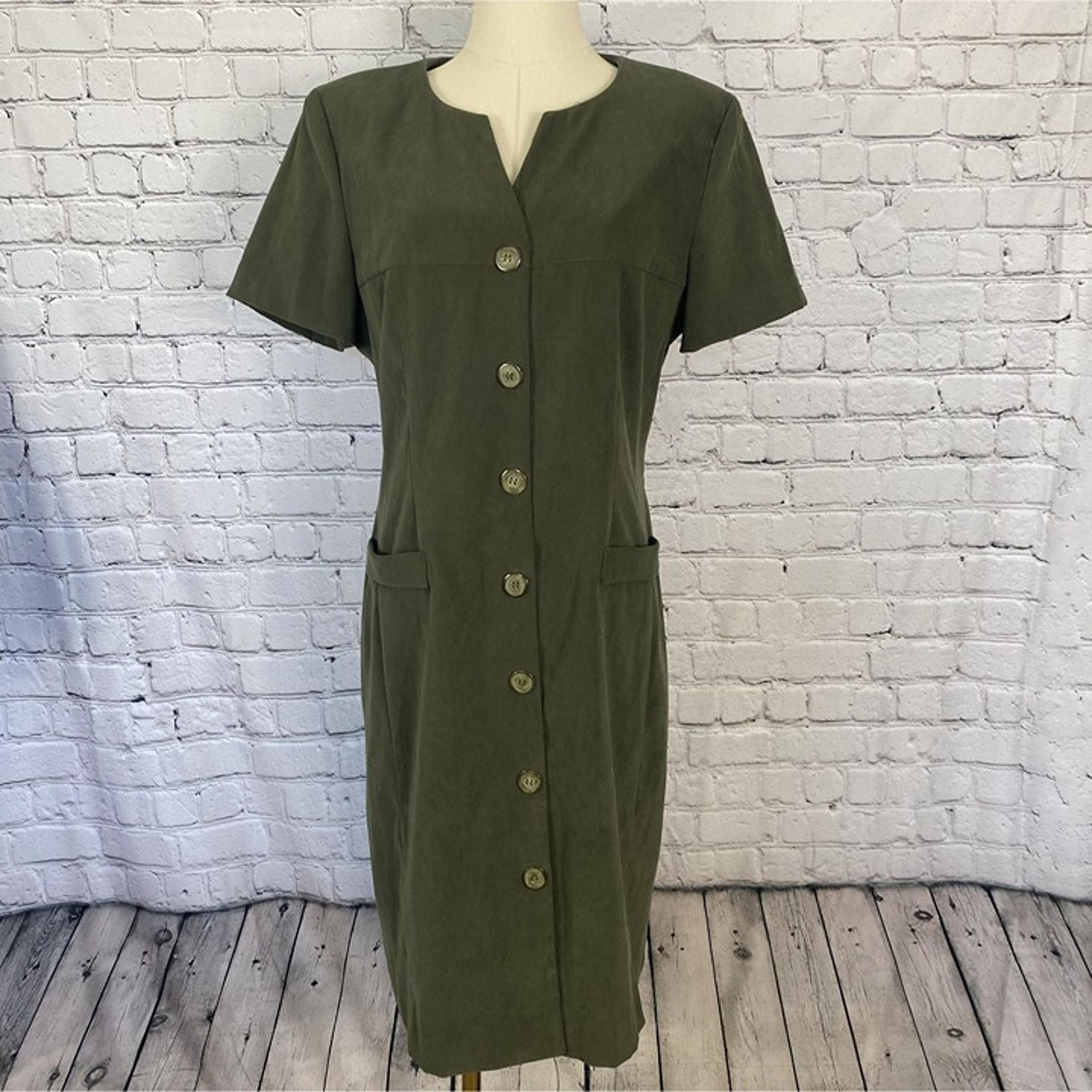 Vintage Jessica Howard Medium Dark Green Button-Up Midi Dress