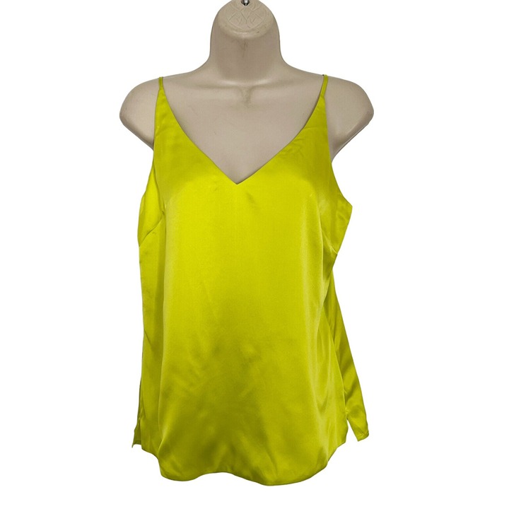 L’ Agence Sz XS 100% Silk Gabriella V Neck Tank Top Canary/ Neon Green Camisole