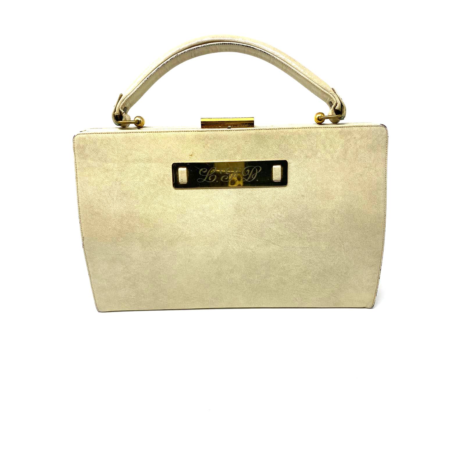 Vintage Prestige 60's Handbag Beige Leather Brass Hardware Leather Interior
