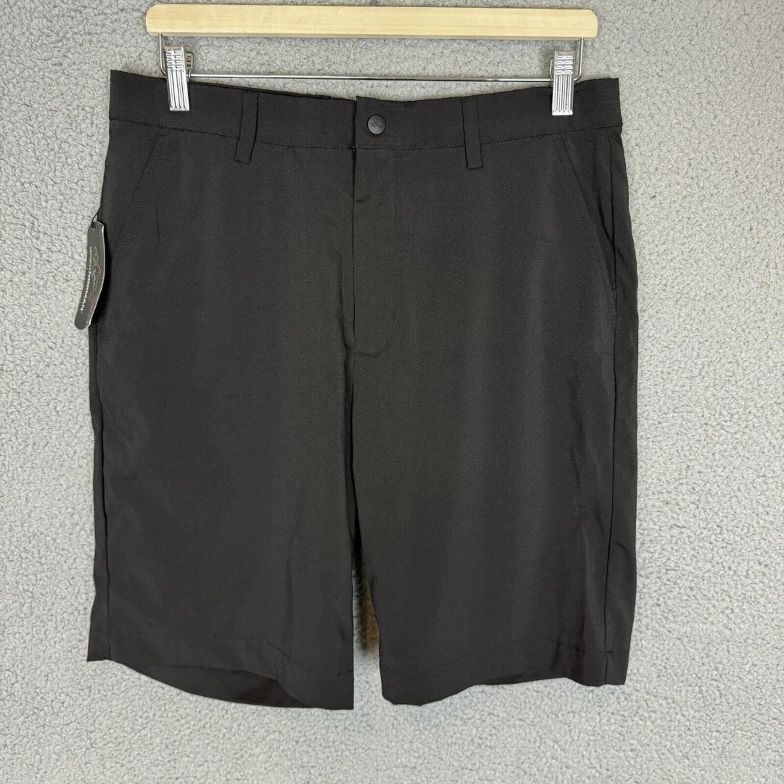 Greg Norman Shorts Mens 32 Black Flat Front Performance Stretch Golf Casual