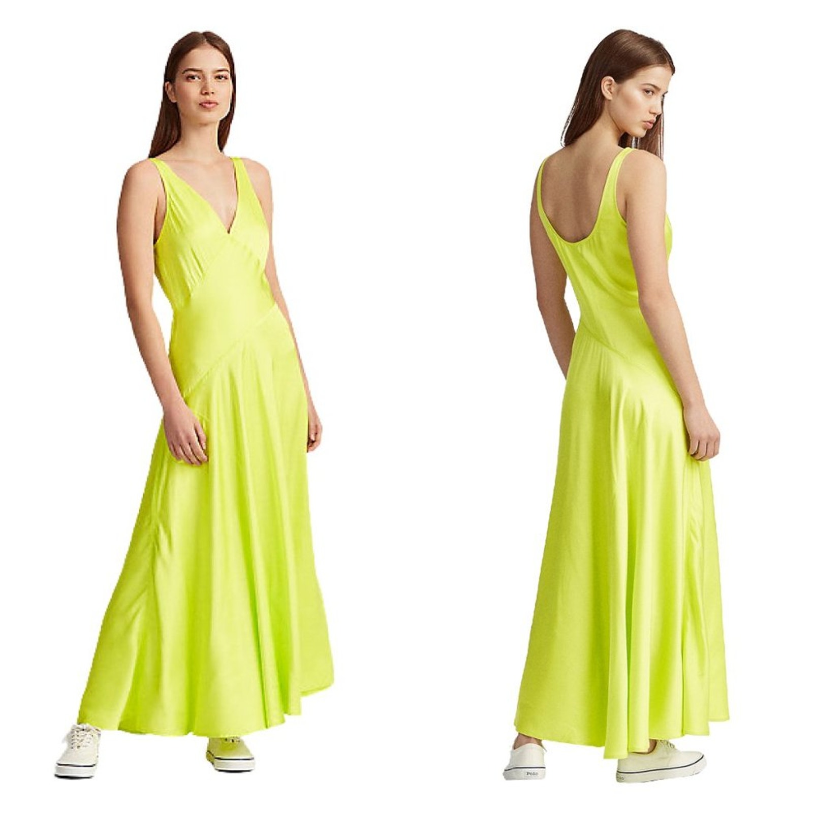 Polo Ralph Lauren Neon Yellow Satin A-line Maxi Dress NWT Prom Formal Size 2