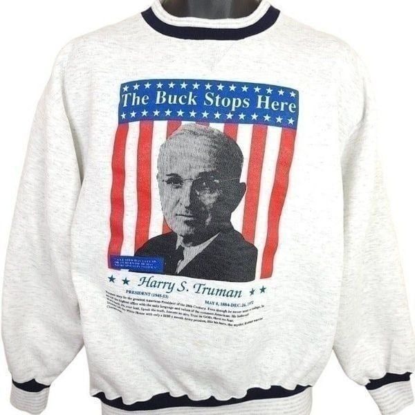 Harry S Truman Sweatshirt Vintage 90s The Buck Stops Here Made In USA Mens Large