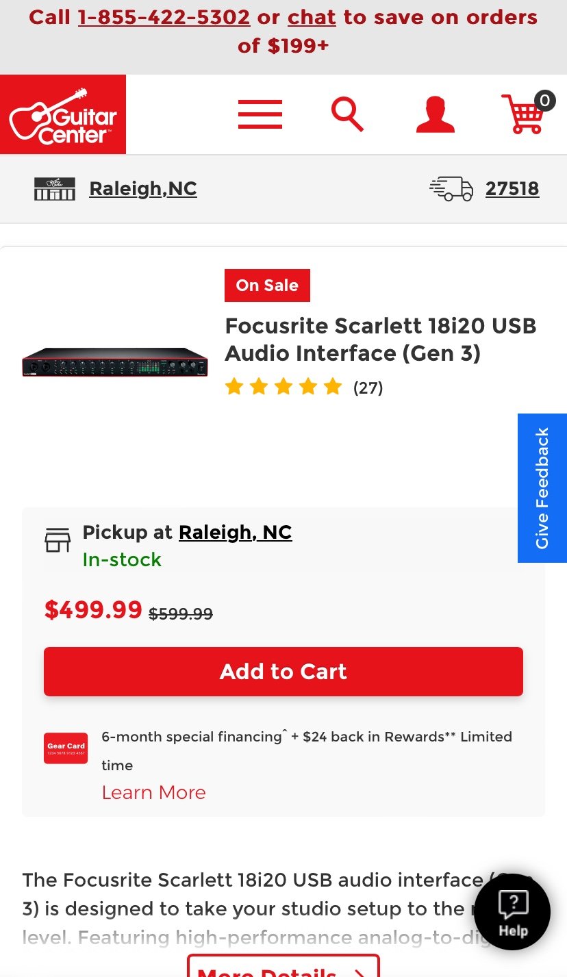 Focusrite Scarlett 18i20 USB Audio Interface (Gen 3)
