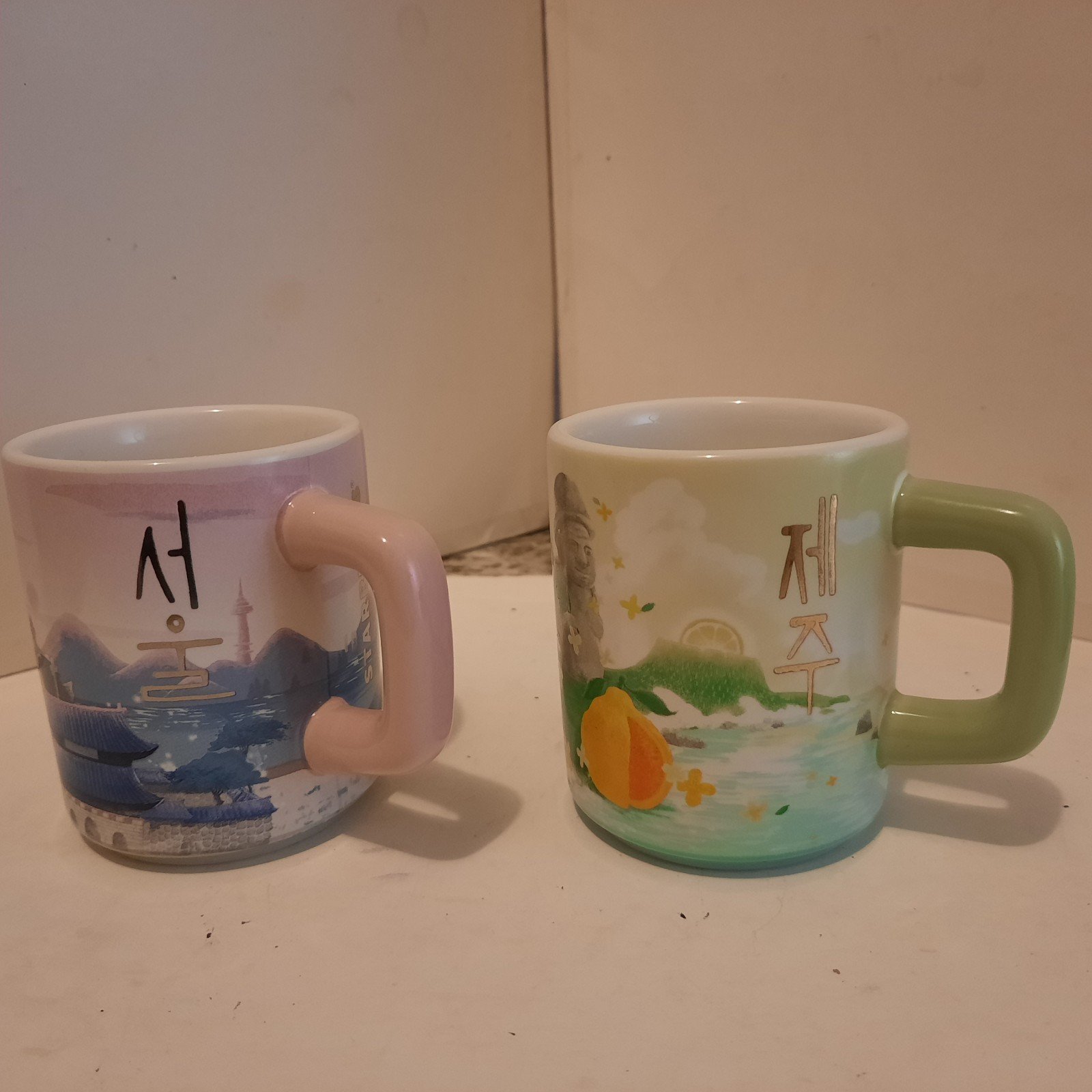 Starbucks espresso mini mugs Seoul Korea & Cheju Island Korea set 3 oz
