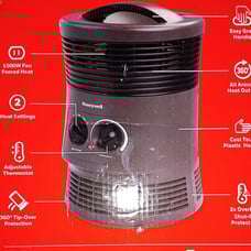 Honeywell 360 deg. Rotation heater. Energy saver, new in box comes with 2 yr. W