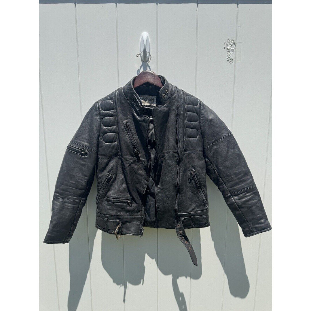 Vintage 80s Schott Sportswear Silver Tab Leather Padded Motorcycle Jacket