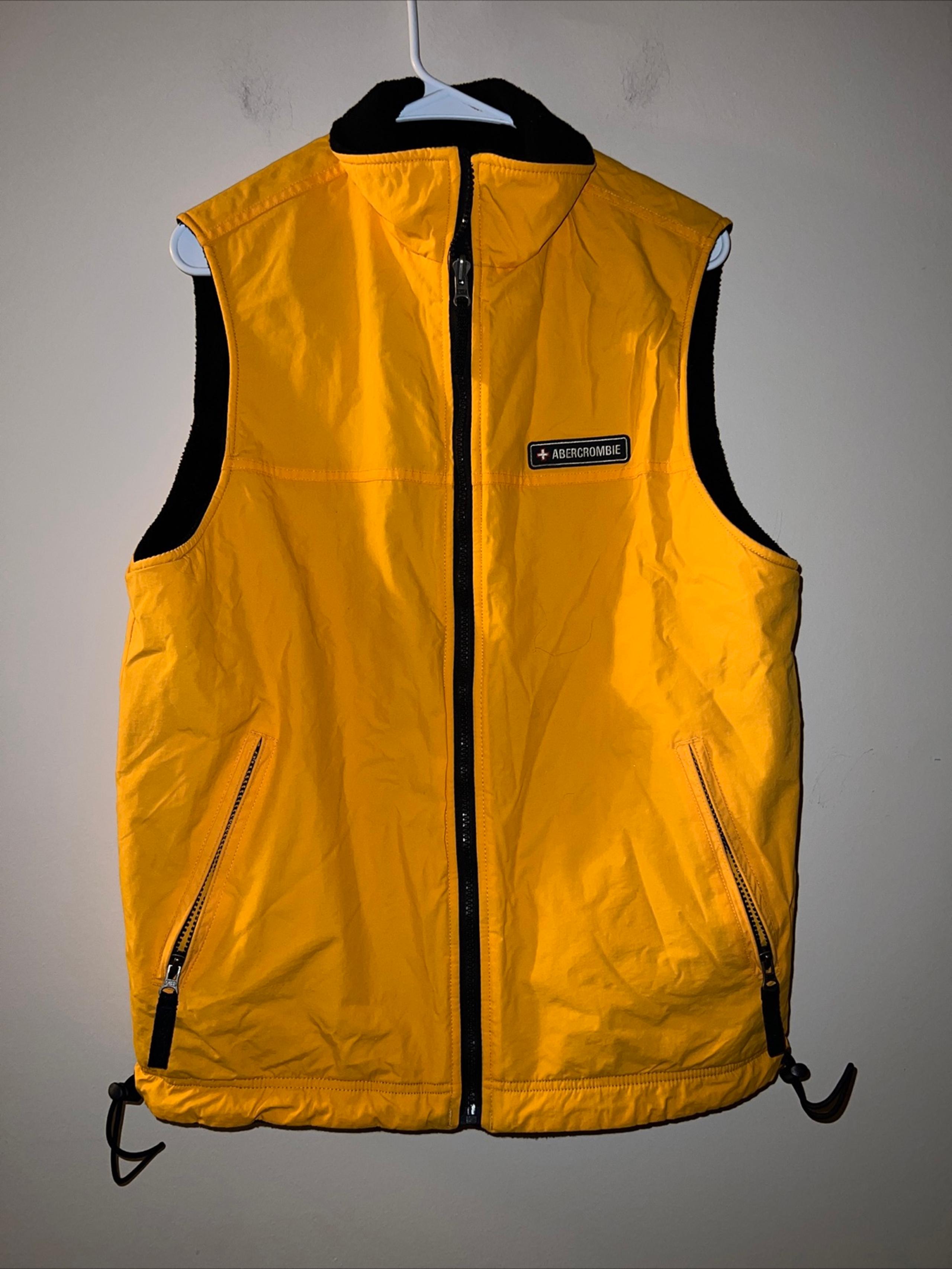 VTG Y2K Abercrombie & Fitch Men's Navy Yellow Fleece Reversible Full Zip Vest S